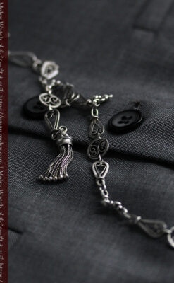 繊細で特殊な装飾 細身の銀無垢アンティーク懐中時計チェーン-C0519-4