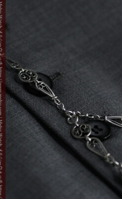 繊細で特殊な装飾 細身の銀無垢アンティーク懐中時計チェーン-C0519-5