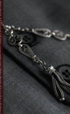 繊細で特殊な装飾 細身の銀無垢アンティーク懐中時計チェーン-C0519-6