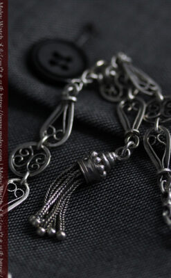 繊細で特殊な装飾 細身の銀無垢アンティーク懐中時計チェーン-C0519-9