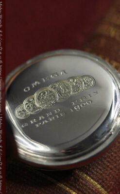 紅色の数字に金細工 オメガの銀無垢アンティーク懐中時計 【1910年製】-P2387-16