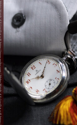 紅色の数字に金細工 オメガの銀無垢アンティーク懐中時計 【1910年製】-P2387-20