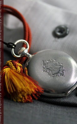 紅色の数字に金細工 オメガの銀無垢アンティーク懐中時計 【1910年製】-P2387-22