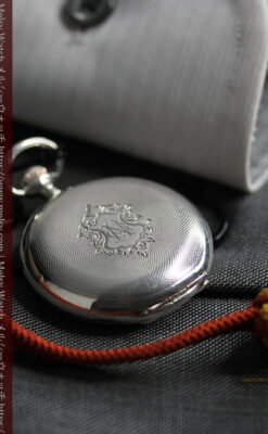 紅色の数字に金細工 オメガの銀無垢アンティーク懐中時計 【1910年製】-P2387-23