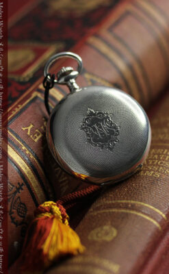 紅色の数字に金細工 オメガの銀無垢アンティーク懐中時計 【1910年製】-P2387-8