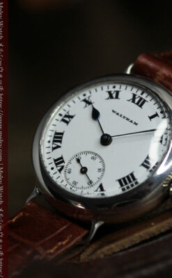 騎士の彫りを持つウォルサム 銀無垢アンティーク腕時計 【1915年製】-W1438-11