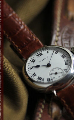 騎士の彫りを持つウォルサム 銀無垢アンティーク腕時計 【1915年製】-W1438-12