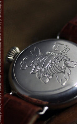 騎士の彫りを持つウォルサム 銀無垢アンティーク腕時計 【1915年製】-W1438-14