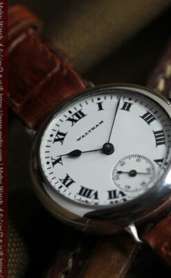 騎士の彫りを持つウォルサム 銀無垢アンティーク腕時計 【1915年製】-W1438-17