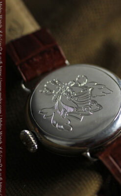 騎士の彫りを持つウォルサム 銀無垢アンティーク腕時計 【1915年製】-W1438-18