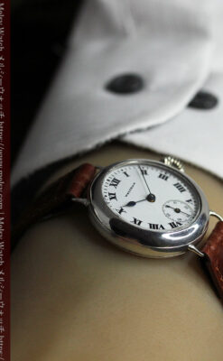 騎士の彫りを持つウォルサム 銀無垢アンティーク腕時計 【1915年製】-W1438-22