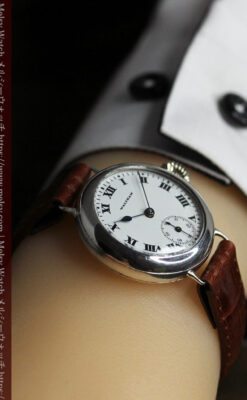 騎士の彫りを持つウォルサム 銀無垢アンティーク腕時計 【1915年製】-W1438-25