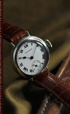 騎士の彫りを持つウォルサム 銀無垢アンティーク腕時計 【1915年製】-W1438-5