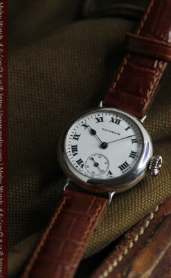 騎士の彫りを持つウォルサム 銀無垢アンティーク腕時計 【1915年製】-W1438-9