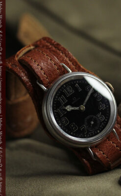 オメガ 希少な黒文字盤の銀無垢アンティーク腕時計 【1917年頃】-W1655-2