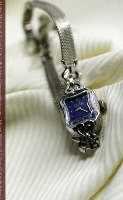 夜の空に星と月 グリュエンのアンティーク金無垢腕時計 【1950年頃】-W1656-4