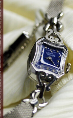 夜の空に星と月 グリュエンのアンティーク金無垢腕時計 【1950年頃】-W1656-7