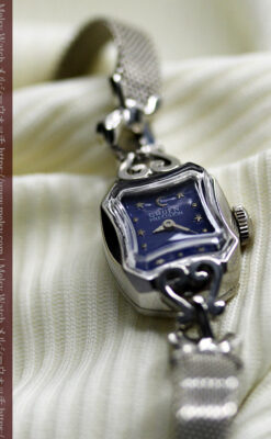 夜の空に星と月 グリュエンのアンティーク金無垢腕時計 【1950年頃】-W1656-8