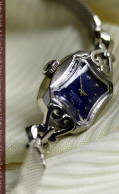 夜の空に星と月 グリュエンのアンティーク金無垢腕時計 【1950年頃】-W1656-9