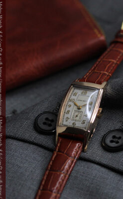 丸みのあるカーブを描くロンジンのアンティーク腕時計 【1938年頃】ローズ色-W1658-10