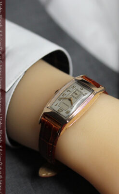 丸みのあるカーブを描くロンジンのアンティーク腕時計 【1938年頃】ローズ色-W1658-20