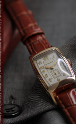 丸みのあるカーブを描くロンジンのアンティーク腕時計 【1938年頃】ローズ色-W1658-4