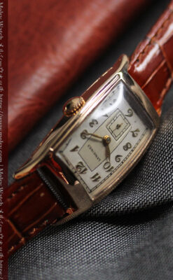 丸みのあるカーブを描くロンジンのアンティーク腕時計 【1938年頃】ローズ色-W1658-7