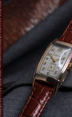 丸みのあるカーブを描くロンジンのアンティーク腕時計 【1938年頃】ローズ色-W1658-9