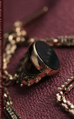 回転する石飾り付き 英国アンティーク金無垢懐中時計チェーン-C0520-11