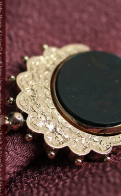 回転する石飾り付き 英国アンティーク金無垢懐中時計チェーン-C0520-12