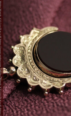 回転する石飾り付き 英国アンティーク金無垢懐中時計チェーン-C0520-13