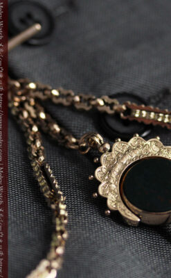 回転する石飾り付き 英国アンティーク金無垢懐中時計チェーン-C0520-15