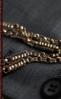 回転する石飾り付き 英国アンティーク金無垢懐中時計チェーン-C0520-16