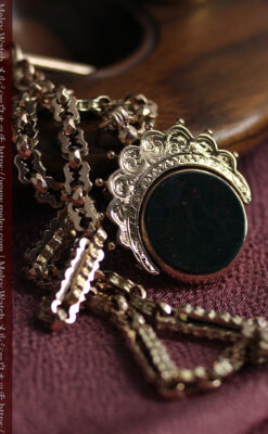 回転する石飾り付き 英国アンティーク金無垢懐中時計チェーン-C0520-3