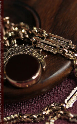 回転する石飾り付き 英国アンティーク金無垢懐中時計チェーン-C0520-4