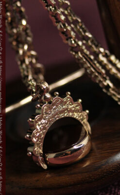 回転する石飾り付き 英国アンティーク金無垢懐中時計チェーン-C0520-5