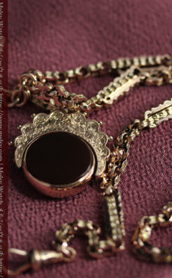 回転する石飾り付き 英国アンティーク金無垢懐中時計チェーン-C0520-7