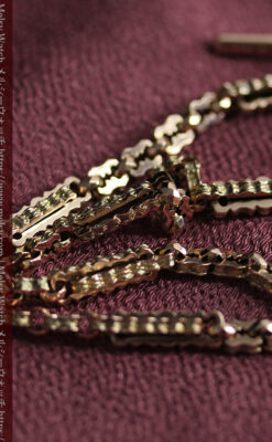 回転する石飾り付き 英国アンティーク金無垢懐中時計チェーン-C0520-8