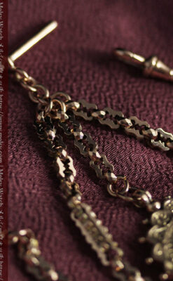 回転する石飾り付き 英国アンティーク金無垢懐中時計チェーン-C0520-9