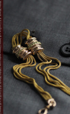 いにしえの逸品 18金無垢の紐状の最高級アンティーク懐中時計チェーン-C0521-21