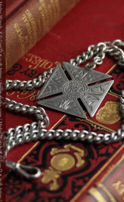 両面楽しめる大型の飾り付き 銀無垢アンティーク懐中時計チェーン-c0522-10