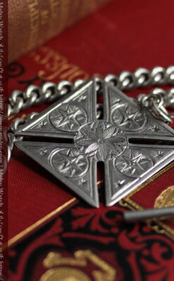 両面楽しめる大型の飾り付き 銀無垢アンティーク懐中時計チェーン-c0522-11