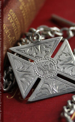 両面楽しめる大型の飾り付き 銀無垢アンティーク懐中時計チェーン-c0522-13