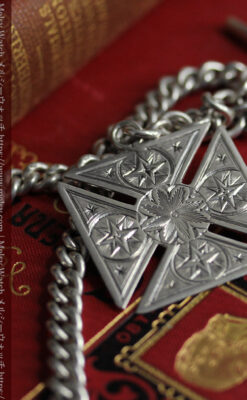 両面楽しめる大型の飾り付き 銀無垢アンティーク懐中時計チェーン-c0522-15