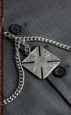 両面楽しめる大型の飾り付き 銀無垢アンティーク懐中時計チェーン-c0522-3