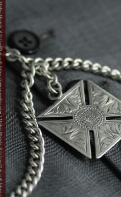 両面楽しめる大型の飾り付き 銀無垢アンティーク懐中時計チェーン-c0522-4