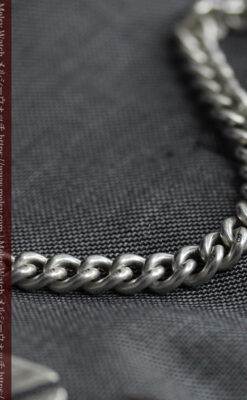 両面楽しめる大型の飾り付き 銀無垢アンティーク懐中時計チェーン-c0522-5