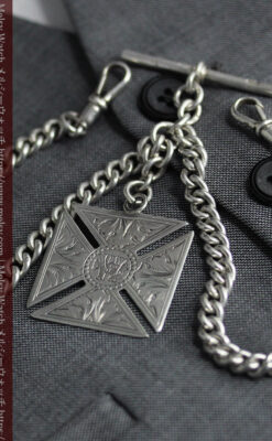 両面楽しめる大型の飾り付き 銀無垢アンティーク懐中時計チェーン-c0522-6