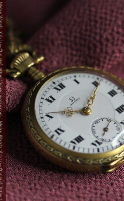 豪華な飾り付き オメガの18金無垢アンティーク懐中時計 【1911年製】-P2388-10