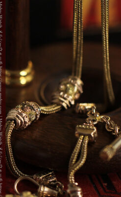 上品かつ秀逸な14金無垢 紐状アンティーク懐中時計チェーン-C0523-8